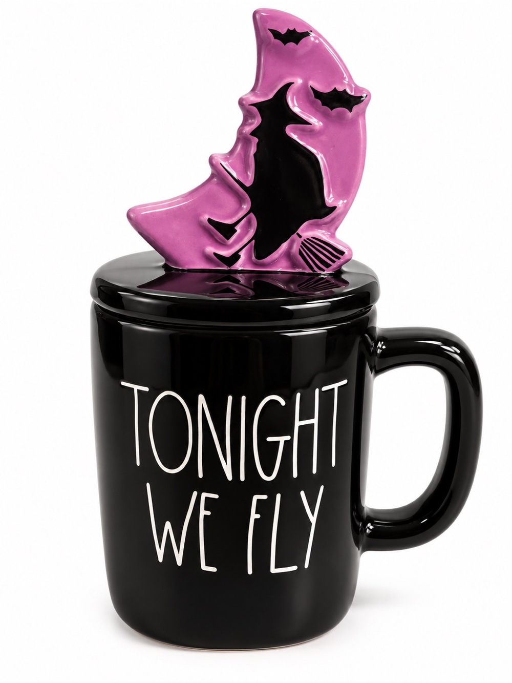 Rae Dunn Black Mug with Pink Witch Hat Lid